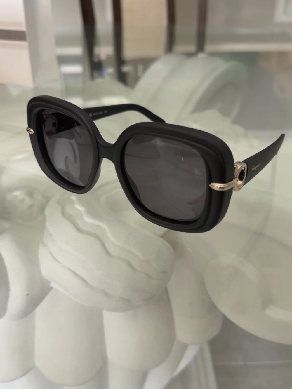 Salvatore Ferragamo Black Square Gradient Lens Sunglasses